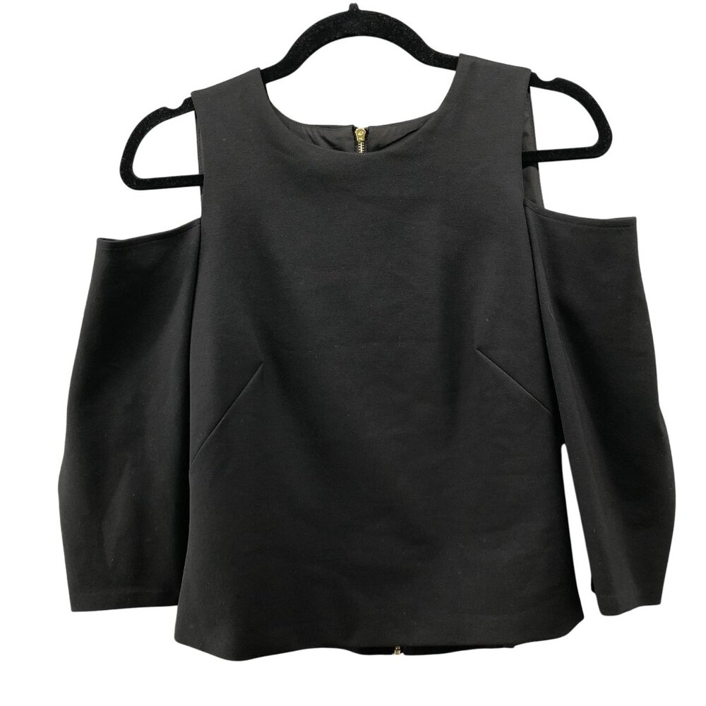 Eliza J Cold Shoulder Blouse Womens 8 Black‎ 3/4 Sleeve Formal Minimalist